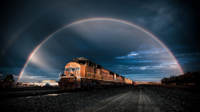 rainbow, railway, train