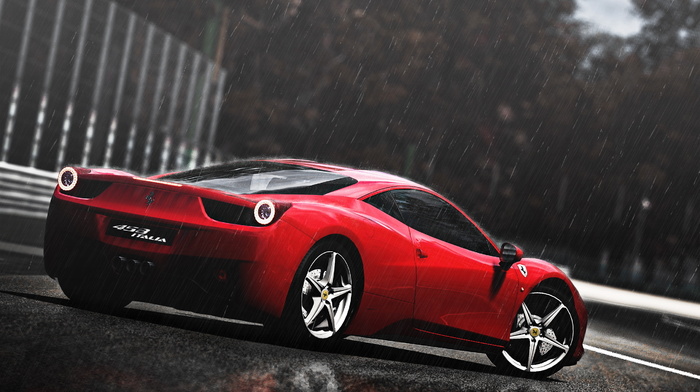 Ferrari, cars, rain