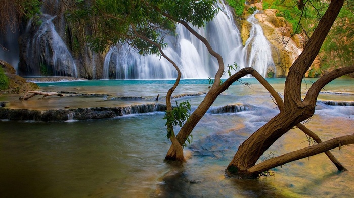 lake, nature, waterfall