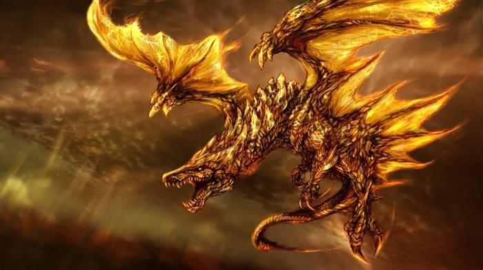 fire, wings, dragon, fantasy