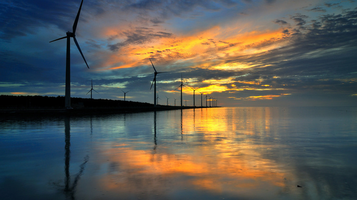 nature, reflection, evening, water, sea