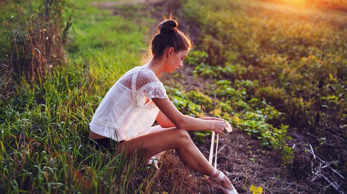 girls, greenery, nature, girl, sunset