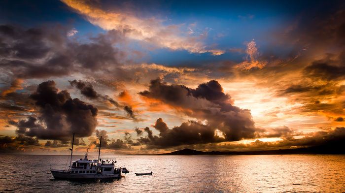 clouds, sunset, evening, stunner, sea, yacht