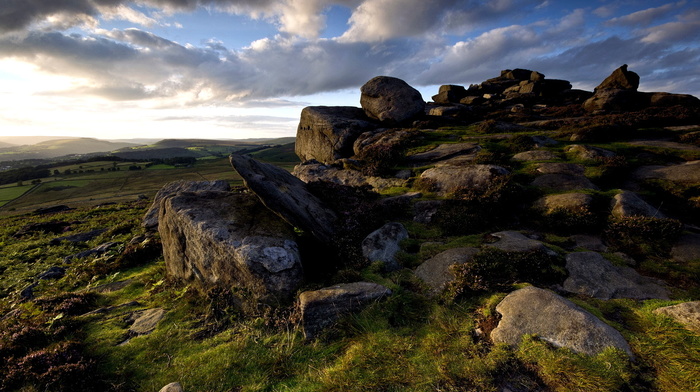 grassland, sky, stunner, rocks