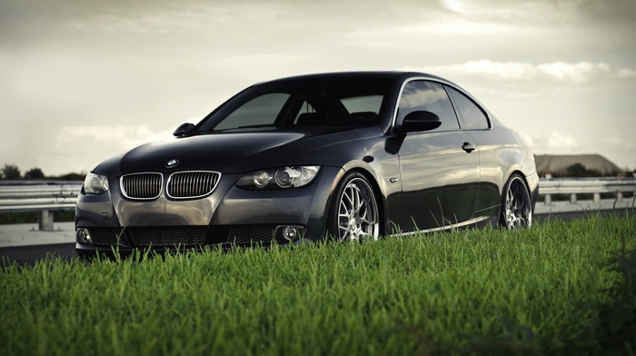 BMW, cars, grass, road