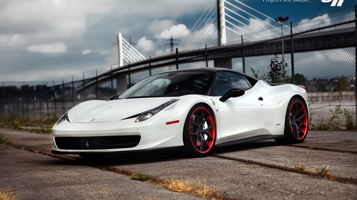 cars, clouds, bridge, ferrari, fence