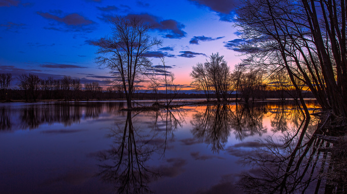 Canada, nature, reflection, evening, lake, trees