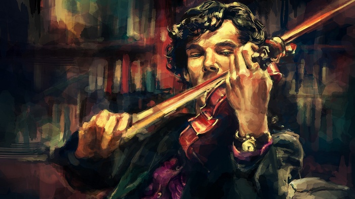 Sherlock Holmes, violin, Benedict Cumberbatch, anime, alicexz, artwork, Sherlock