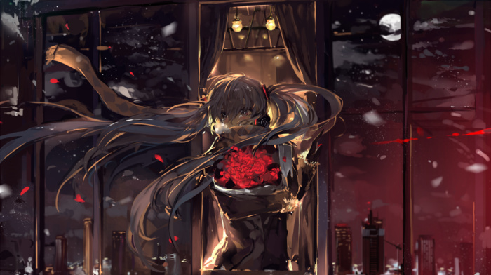 Vocaloid, black, Hatsune Miku, red, love