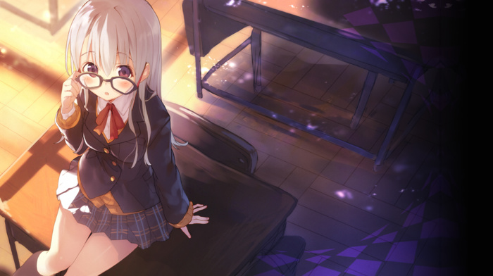 original characters, white hair, anime girls, school uniform
