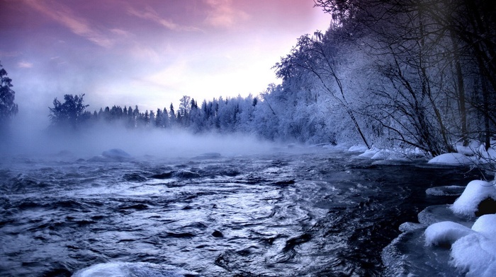 landscape, nature, mist, river