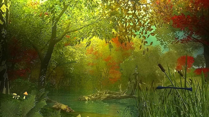 autumn, landscape, trees, 3D