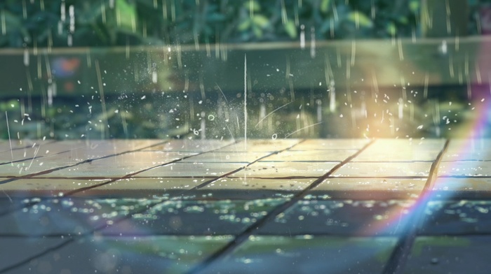 summer, sunlight, rain, pavements, Makoto Shinkai, rainbows