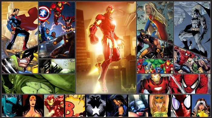 Hulk, spider, man, Wolverine, Superman, Wonder Woman, Captain America, Marvel Comics, Iron Man, Batman, Thor, Rogue character, Supergirl