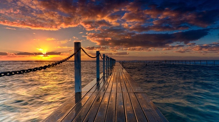 sunset, nature, landscape, pier
