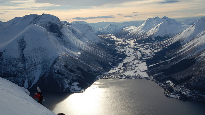 snow, lake, valley, winter, mountain