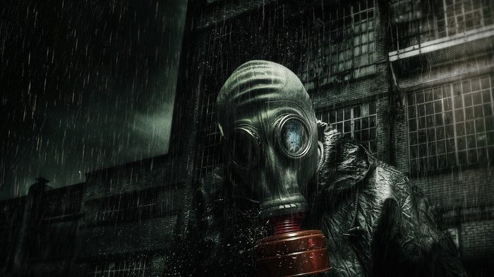 stunner, men, gas masks, background