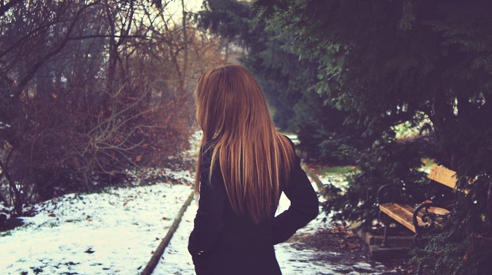 alone, girl outdoors, girl, snow