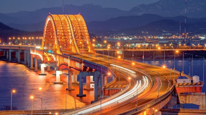 bridge, night, cityscape, city