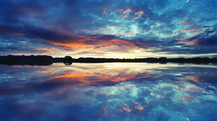 lake, landscape, reflection, clouds, nature