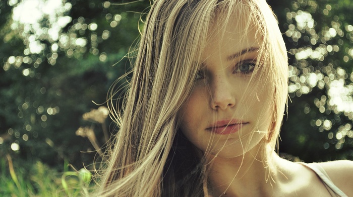 long hair, blonde, face, wind, girl