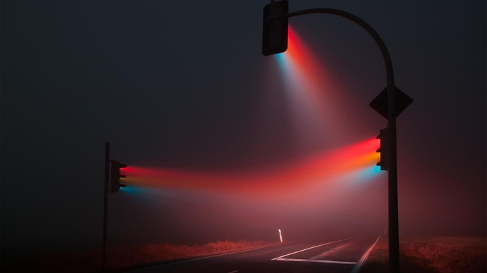lights, photo manipulation, traffic, mist, photography