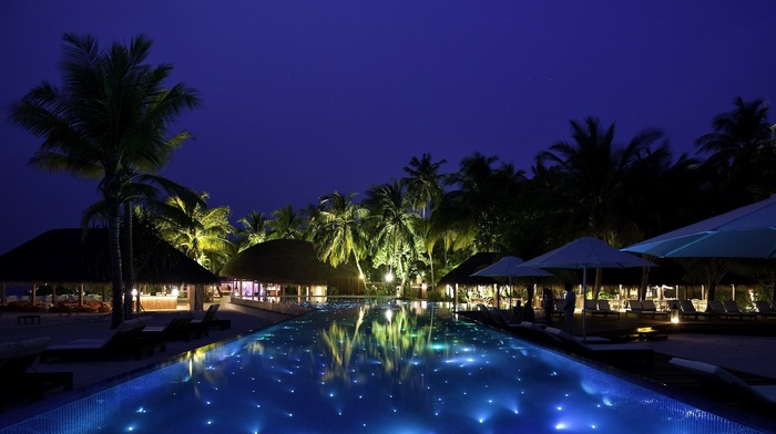 swimming pool, night, tropics