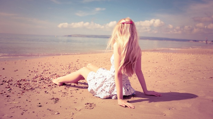 sea, blonde, dress, beach