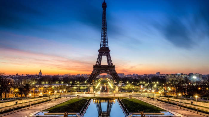 cities, France, Eiffel Tower, Paris, evening
