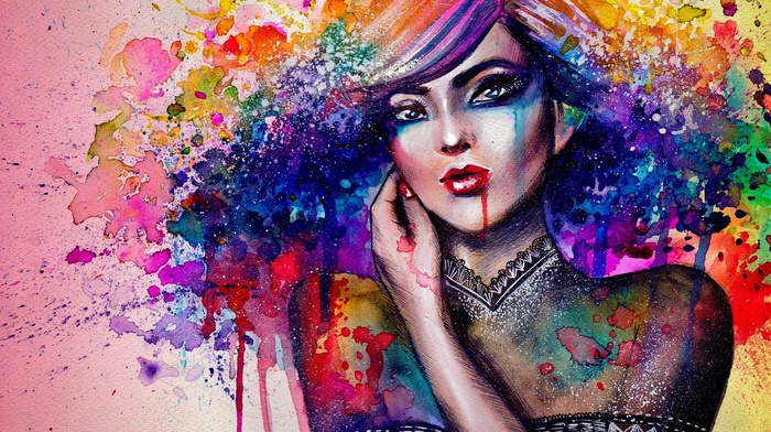 colorful, girl, painting, artwork