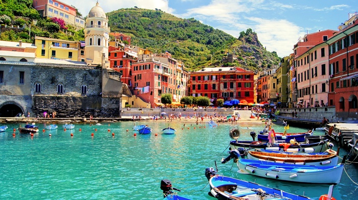 city, boats, Italy, beach, cities, sea