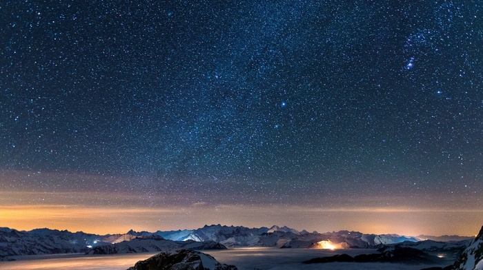 space, mountain, sky, night, stars
