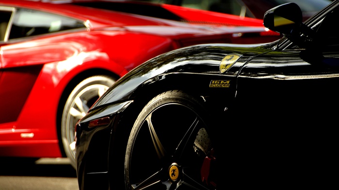 Ferrari, black, cars, red