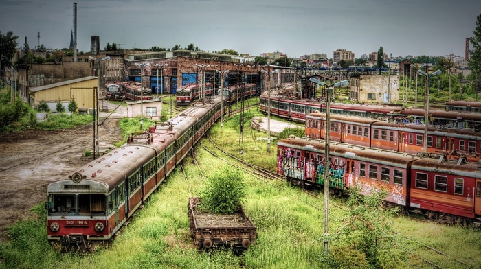 train station, abandoned, train, apocalyptic, HDR, Poland