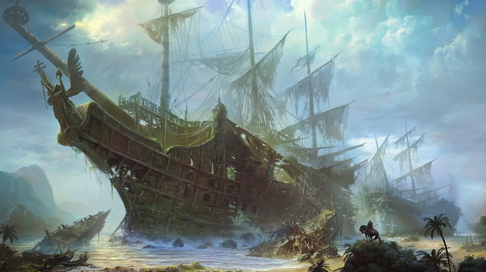 old ship, shipwreck, sea