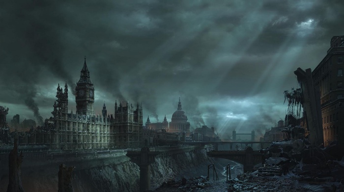 digital art, Big Ben, London, apocalyptic