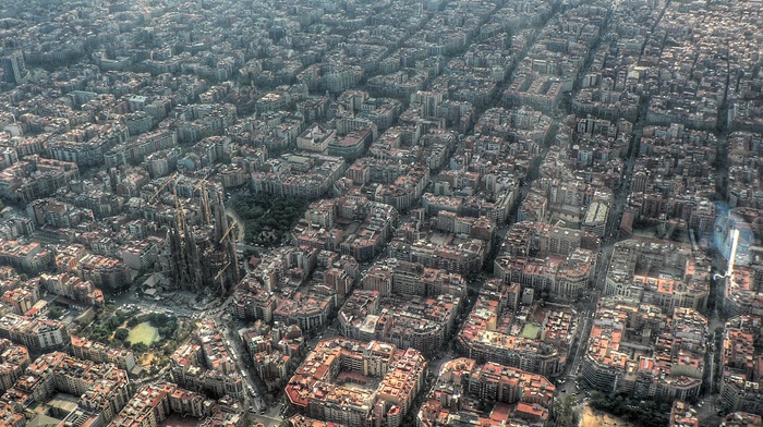 building, church, aerial view, Barcelona, Spain, city