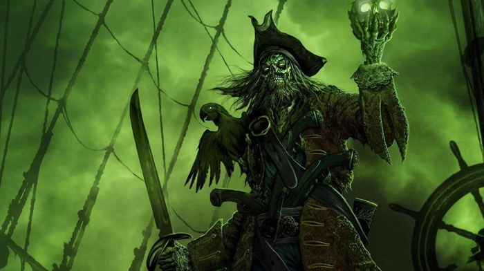 old ship, sea, green, spooky, pirates