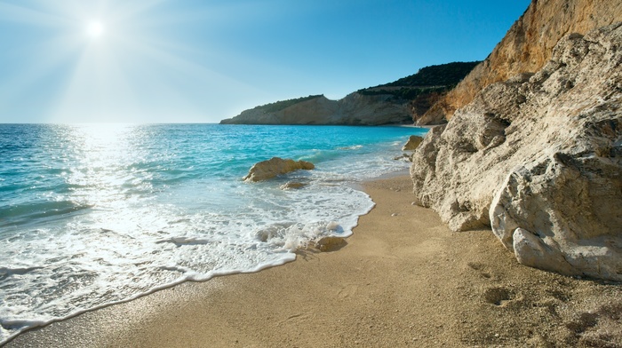 sea, Greece, sand, nature, rocks