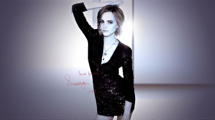 monochrome, hands on head, Emma Watson