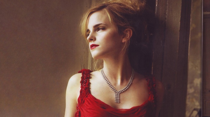 girl, Emma Watson, red dress, actress, blonde