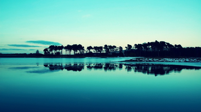 sea, trees, lake, landscape