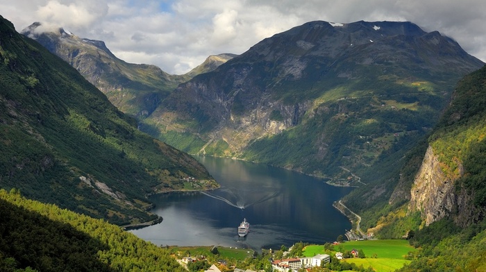 Norway, lake, Stranda, mountain, Geiranger, nature