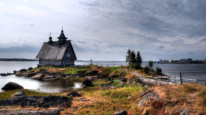 bridge, nature, house, landscape, bay