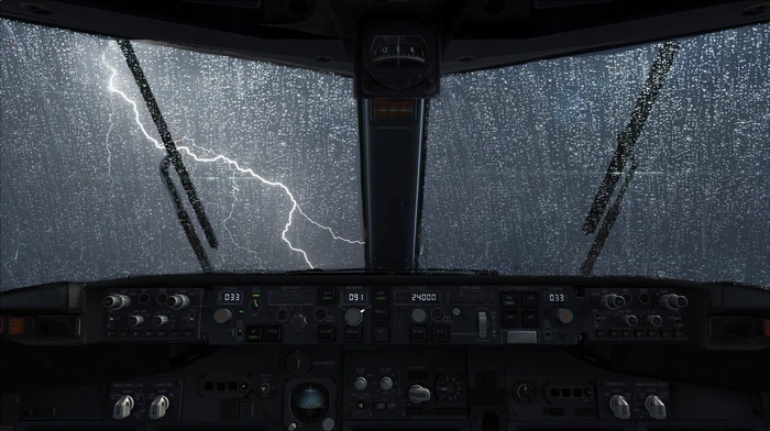lightning, 737, water on glass, rain, Boeing, airplane, Boeing 737NG