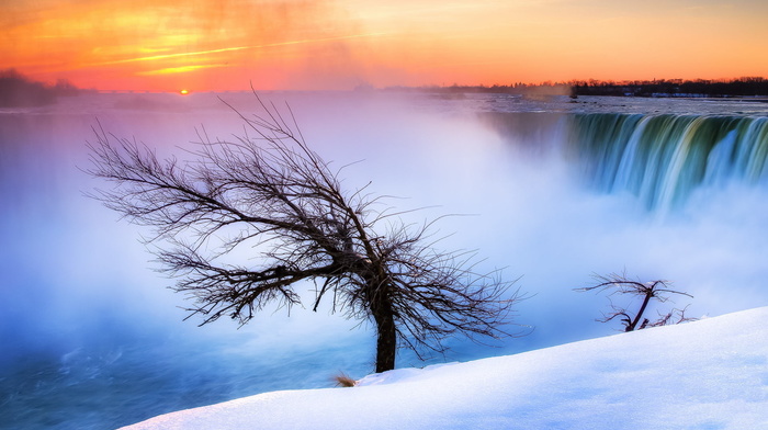 snow, river, winter, stunner, tree, Canada, morning, Sun
