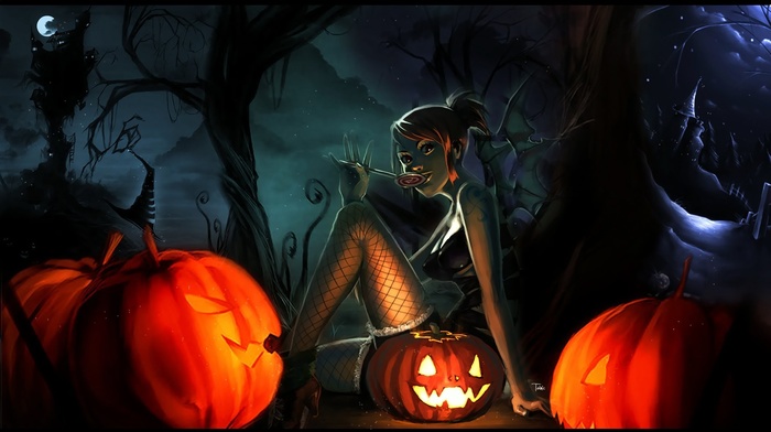 anime girls, Nami, Halloween, One Piece