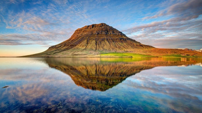 mountain, Kirkjufell, lake, Iceland, landscape
