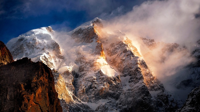 snowy peak, landscape, nature, storm