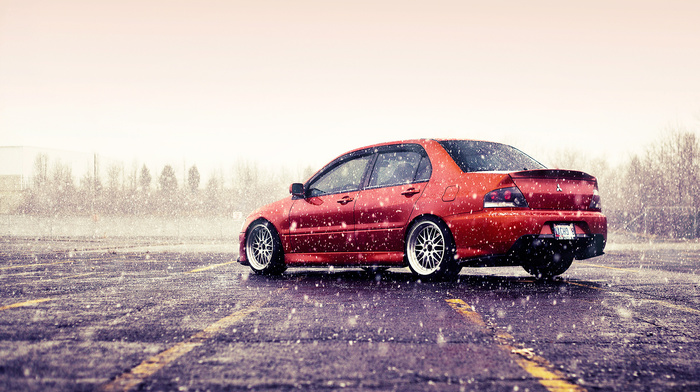 winter, cars, Mitsubishi
